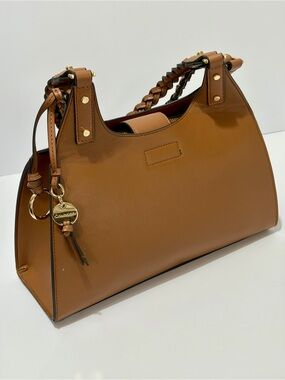 Calvin Klein Shelly Satchel with Braided Handle in Caramel Brown